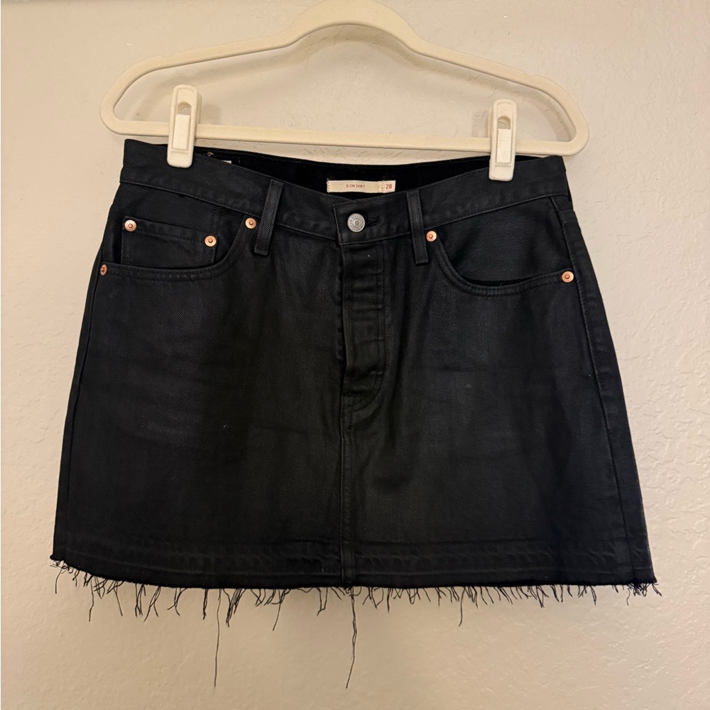 ICON Black Frayed Hem Mini Skirt